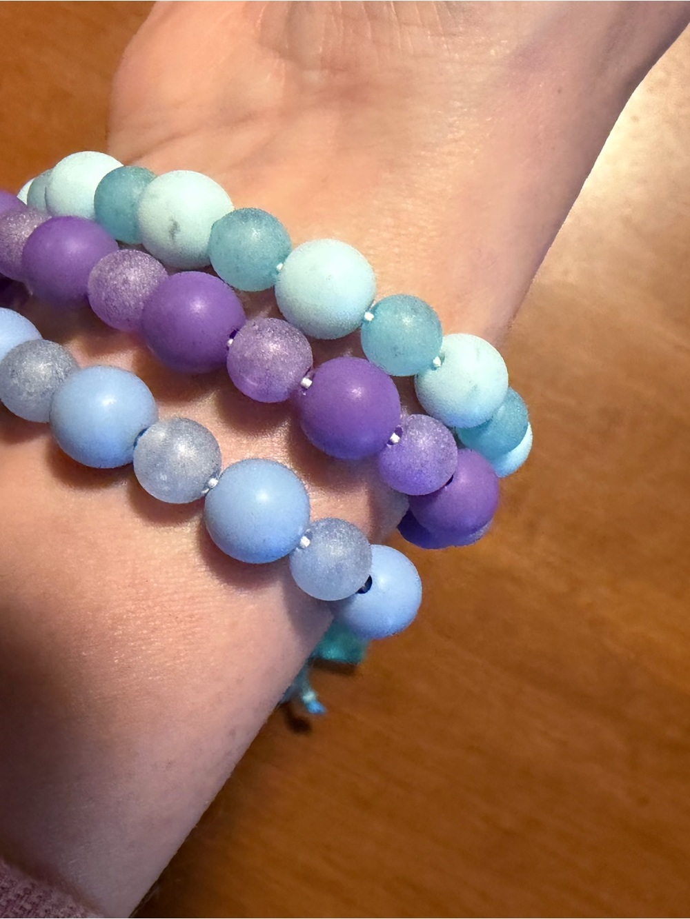 Colorful Beaded Stretch Bracelets - Purple & Light Blue Set